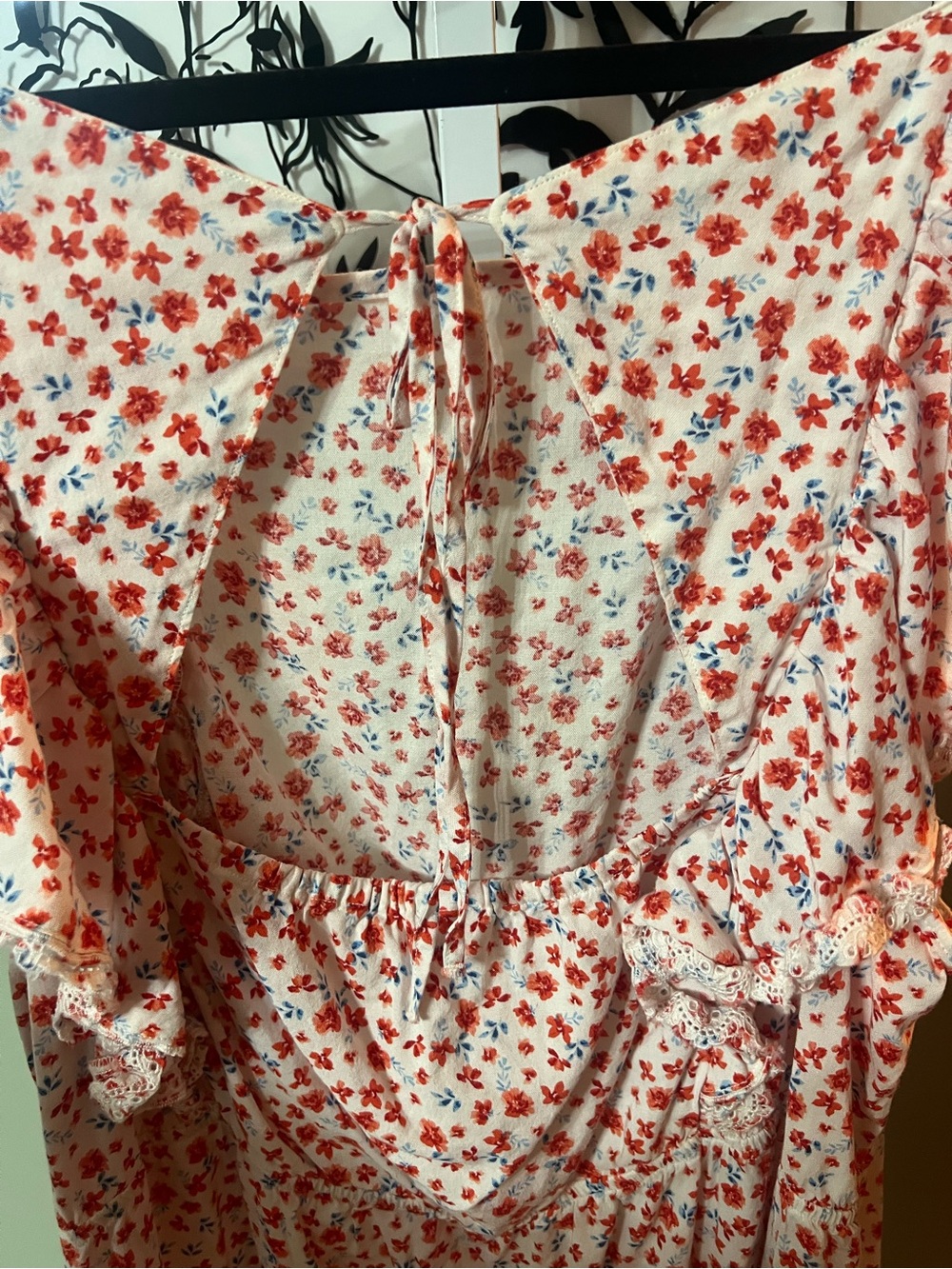 Old Navy White Red Floral Prairie Flutter Sleeve Tie Back Mini Dress Size 2X - Picture 7 of 9